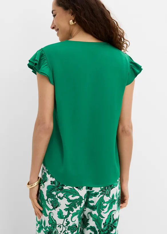 Bluse mit Volants in grün von hinten (im Anschnitt) - bonprix