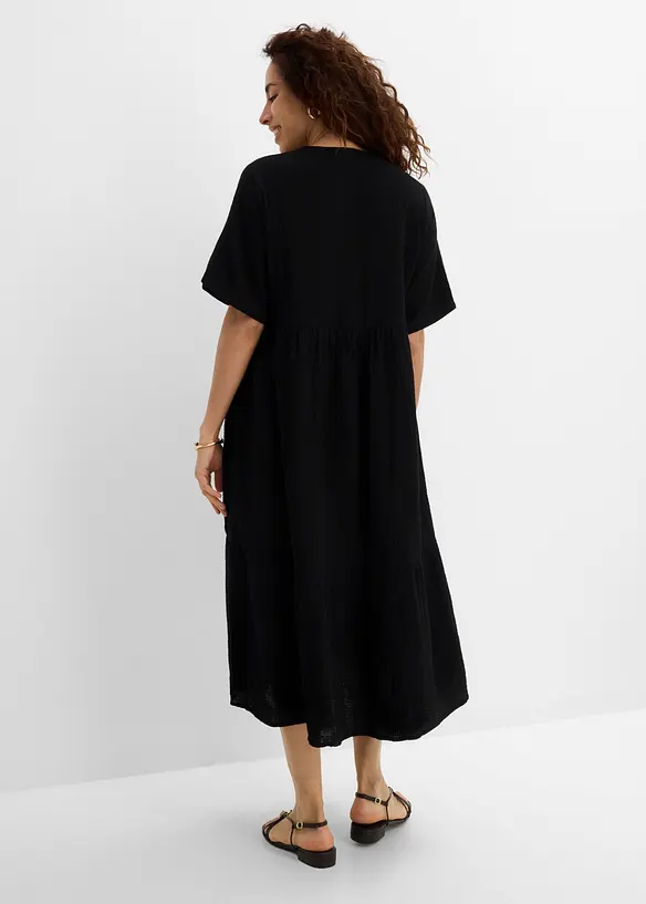 Midikleid aus strukturiertem Musselin in schwarz von hinten (Totalaufnahme) - bonprix Midikleid aus strukturiertem Musselin in schwarz von hinten (Totalaufnahme) - bonprix