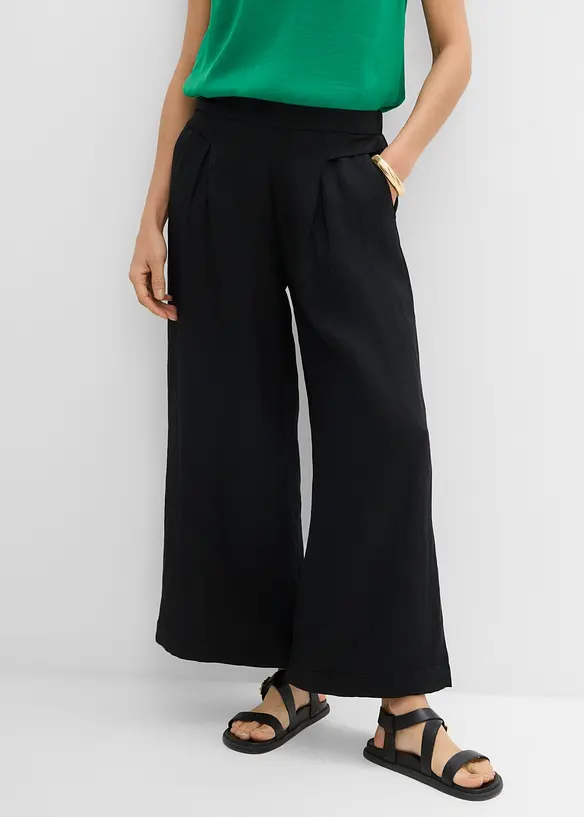 Culotte mit fließender Viskose in schwarz von vorne - bonprix