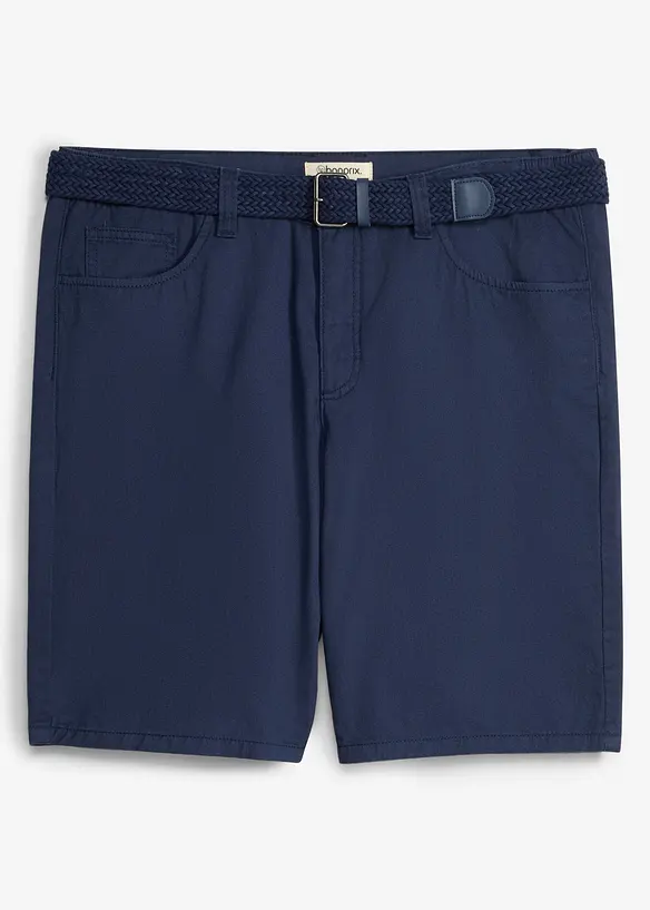 Bermuda mit Dehnbund und Gürtel in Regular Fit in blau von vorne - bonprix