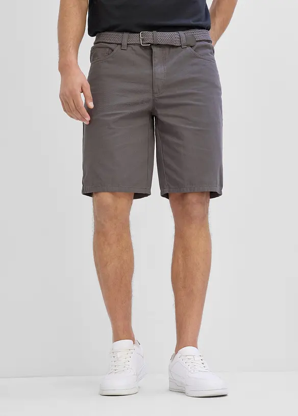 Bermuda mit Dehnbund und Gürtel in Regular Fit in grau von vorne - bonprix