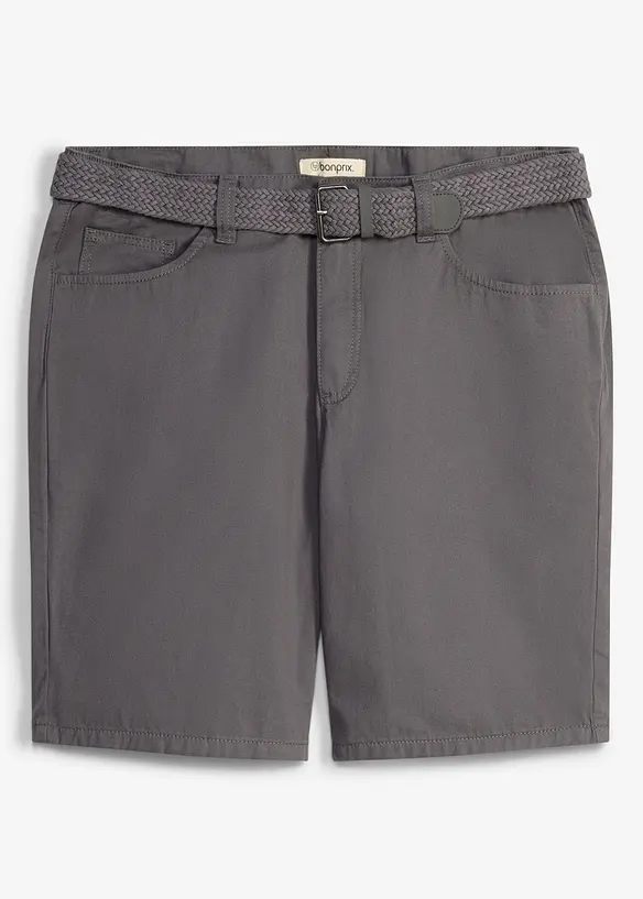 Bermuda mit Dehnbund und Gürtel in Regular Fit in grau von vorne - bonprix