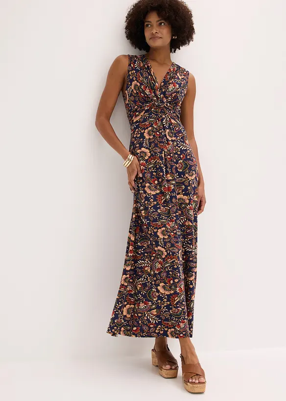 Maxikleid aus fließendem Viskose-Mix in blau von vorne (Totalaufnahme) - bonprix Maxikleid aus fließendem Viskose-Mix in blau von vorne (Totalaufnahme) - bonprix