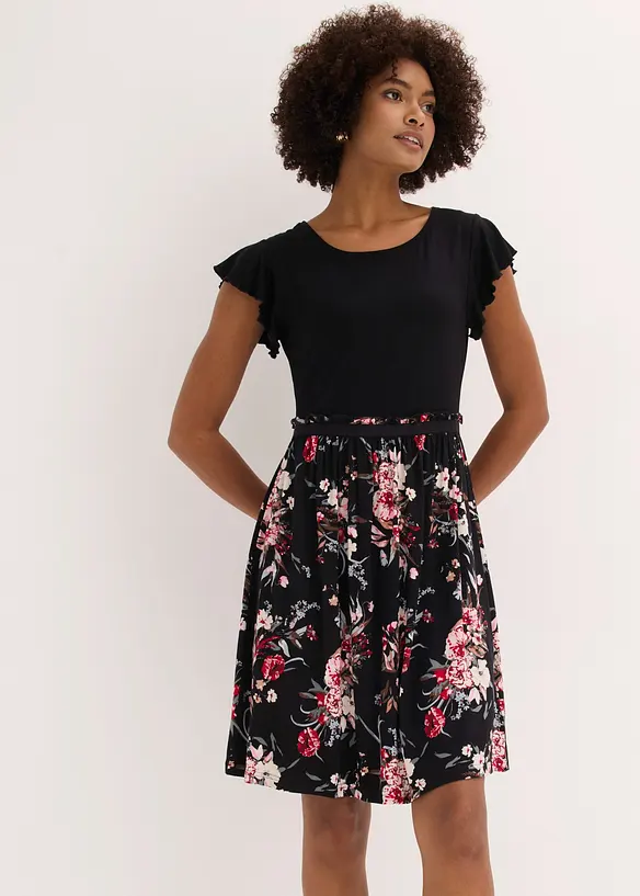 Jerseykleid aus Viskose-Mix in schwarz von vorne (Totalaufnahme) - bonprix
