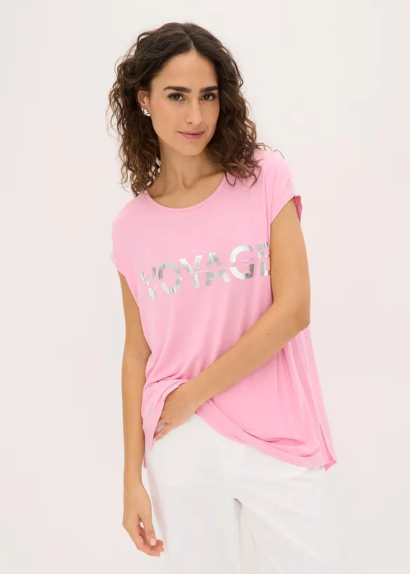 Longshirt aus Viskose-Mix in rosa von vorne (im Anschnitt) - bonprix Longshirt aus Viskose-Mix in rosa von vorne (im Anschnitt) - bonprix