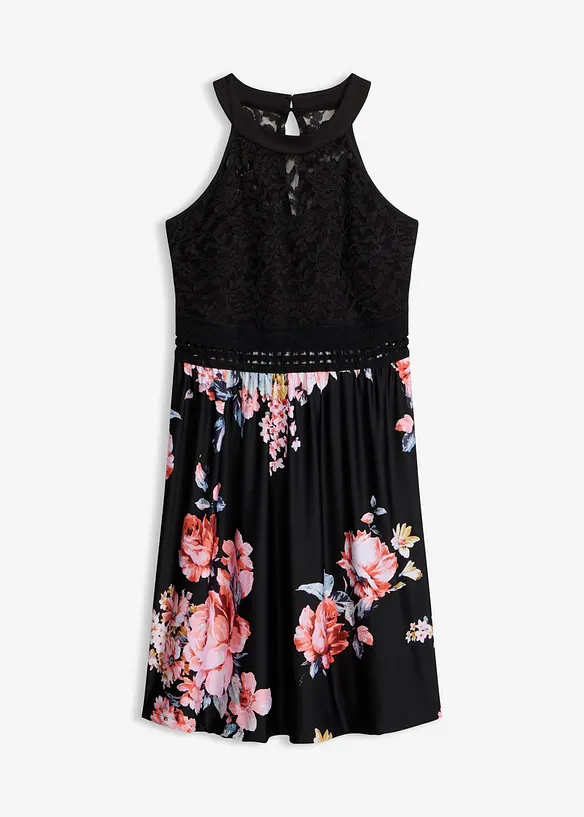 Jerseykleid mit Spitze in schwarz von vorne - bonprix Jerseykleid mit Spitze in schwarz von vorne - bonprix