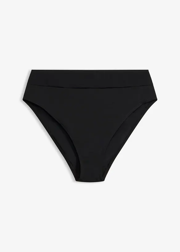 schnell trocknende Highwaist-Bikinihose mit höherem Beinausschnitt in schwarz von vorne - bonprix