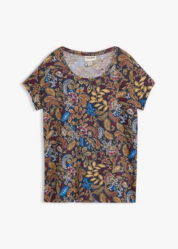 Baumwoll Shirt, bedruckt, Kurzarm in blau von vorne - bonprix