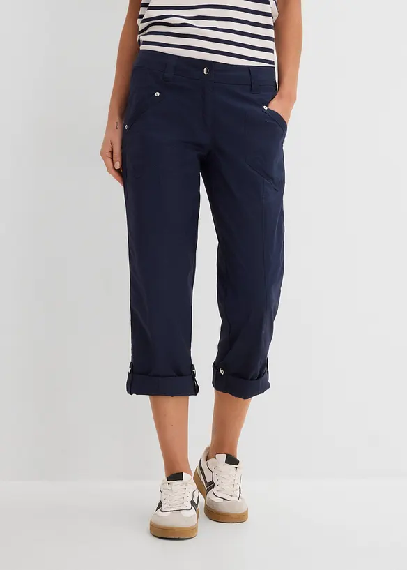 3/4-Stretch-Cargo-Hose aus Baumwoll-Mix in blau von vorne - bonprix 3/4-Stretch-Cargo-Hose aus Baumwoll-Mix in blau von vorne - bonprix
