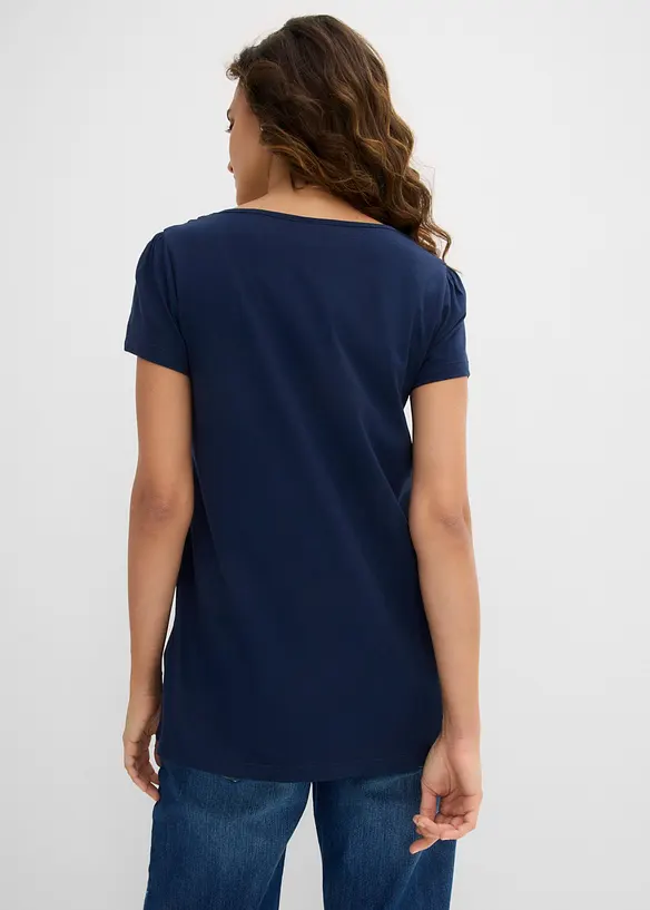Baumwoll Shirt mit Spitze, Kurzarm in blau von hinten (im Anschnitt) - bonprix Baumwoll Shirt mit Spitze, Kurzarm in blau von hinten (im Anschnitt) - bonprix