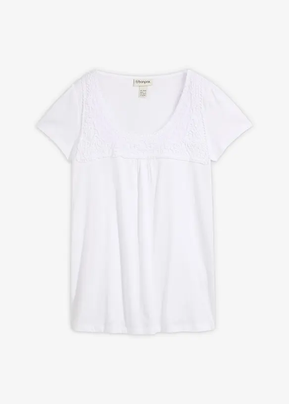 Baumwoll Shirt mit Spitze, Kurzarm in weiß von vorne - bonprix Baumwoll Shirt mit Spitze, Kurzarm in weiß von vorne - bonprix