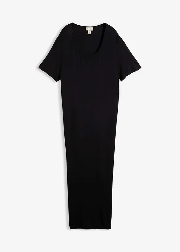 Jerseykleid aus fließendem Viskose-Mix in schwarz von vorne - bonprix