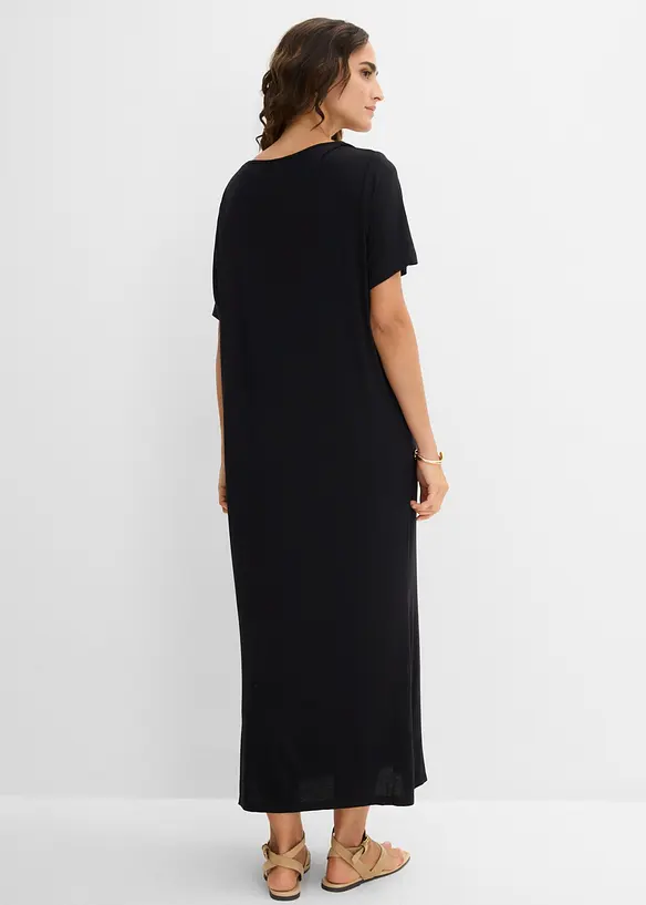 Jerseykleid aus fließendem Viskose-Mix in schwarz von hinten (Totalaufnahme) - bonprix