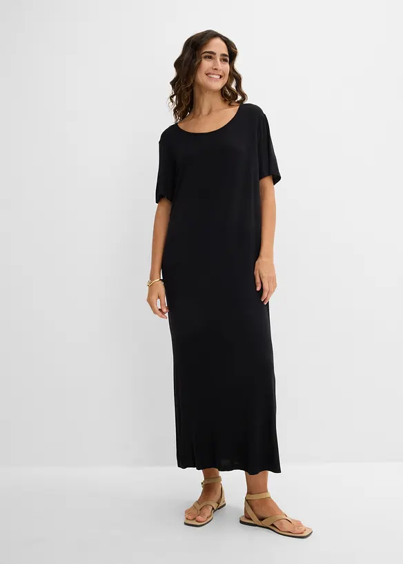 Jerseykleid aus fließendem Viskose-Mix in schwarz von vorne (Totalaufnahme) - bonprix