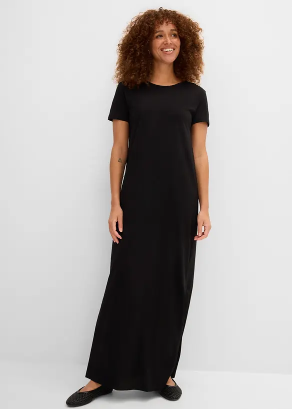 Maxikleid aus reiner Baumwolle in schwarz von vorne (Totalaufnahme) - bonprix Maxikleid aus reiner Baumwolle in schwarz von vorne (Totalaufnahme) - bonprix
