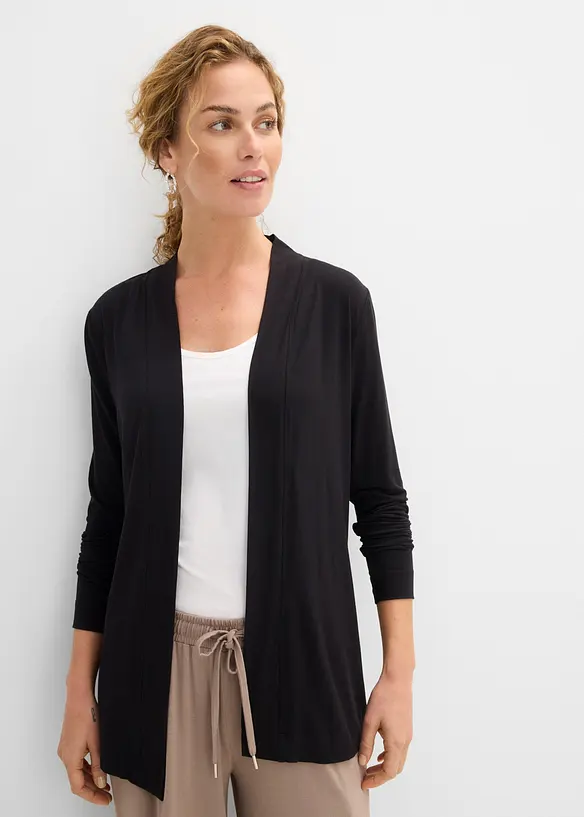 Shirtjacke aus softem Viskose-Mix in schwarz von vorne (im Anschnitt) - bonprix Shirtjacke aus softem Viskose-Mix in schwarz von vorne (im Anschnitt) - bonprix
