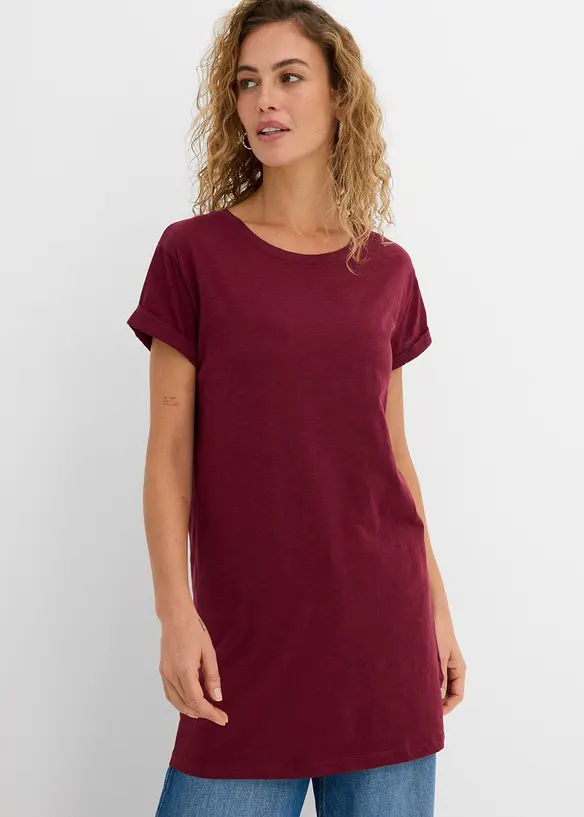 Boxy-Longshirt mit kurzen Ärmeln in rot von vorne (im Anschnitt) - bonprix