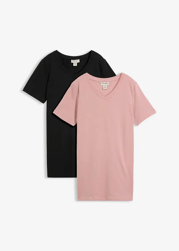Longshirt mit V-Ausschnitt (2er Pack) in schwarz von vorne - bonprix Longshirt mit V-Ausschnitt (2er Pack) in schwarz von vorne - bonprix