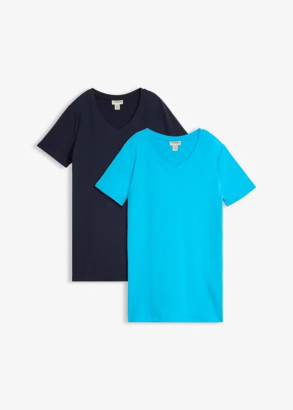 Longshirt mit V-Ausschnitt (2er Pack) in blau von vorne - bonprix Longshirt mit V-Ausschnitt (2er Pack) in blau von vorne - bonprix