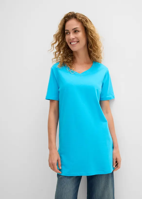 Longshirt mit V-Ausschnitt (2er Pack) in blau von vorne (im Anschnitt) - bonprix Longshirt mit V-Ausschnitt (2er Pack) in blau von vorne (im Anschnitt) - bonprix