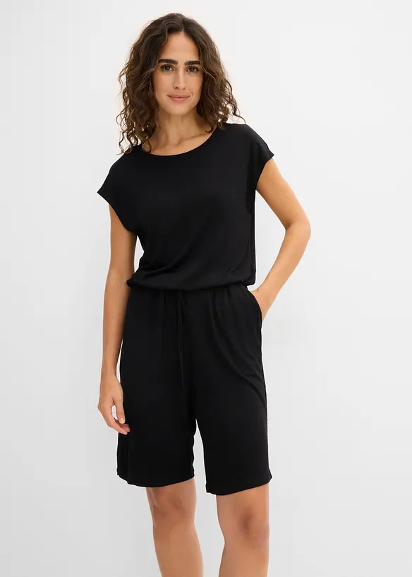 Overall aus softer Viskose-Mischung in schwarz von vorne (Totalaufnahme) - bonprix Overall aus softer Viskose-Mischung in schwarz von vorne (Totalaufnahme) - bonprix