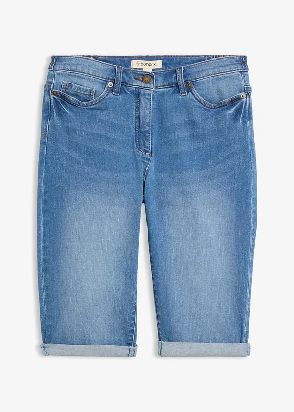 Jeans Bermuda Mid Waist, Bequembund in blau von vorne - bonprix