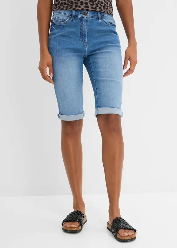 Jeans Bermuda Mid Waist, Bequembund in blau von vorne - bonprix