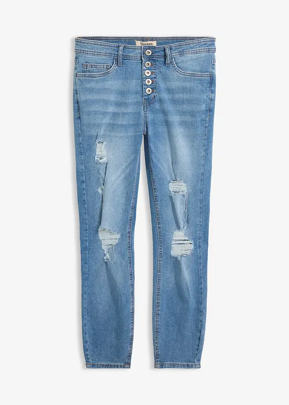 Skinny-Jeans, Mid Waist, Destroyed in blau von vorne - bonprix