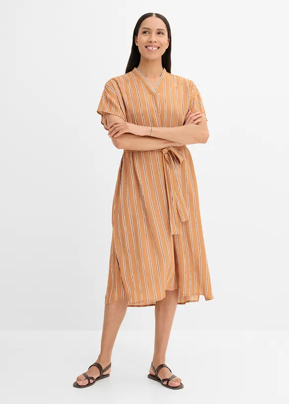 Kaftan-Kleid aus softer Viskose in beige von vorne (Totalaufnahme) - bonprix