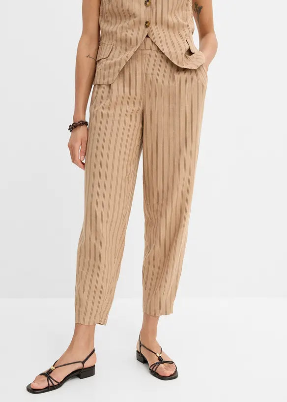 Schlupfhose aus kühlendem Leinen-Mix in beige von vorne - bonprix