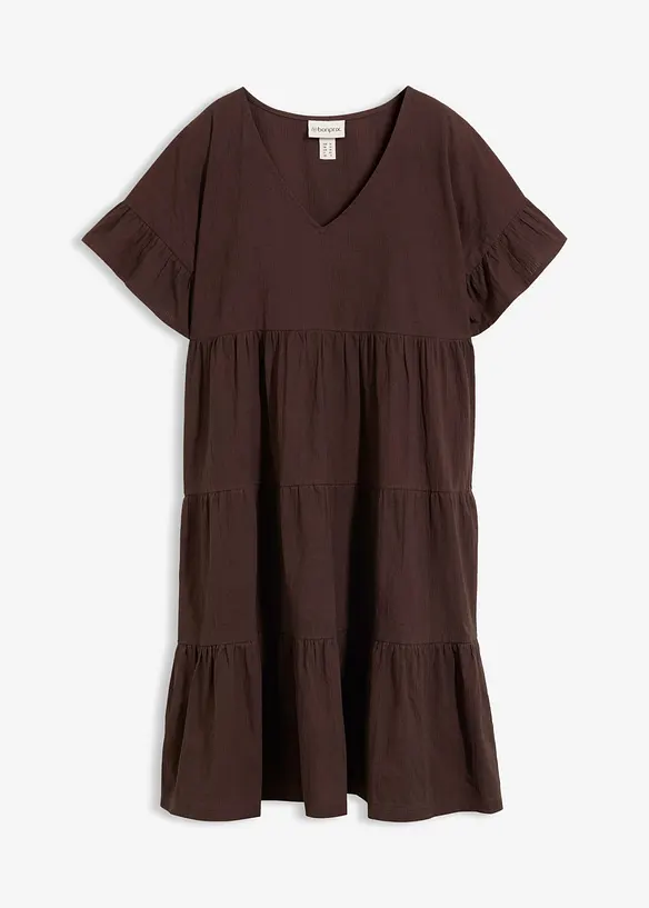 Tunika-Kleid aus reiner Baumwolle in braun von vorne - bonprix