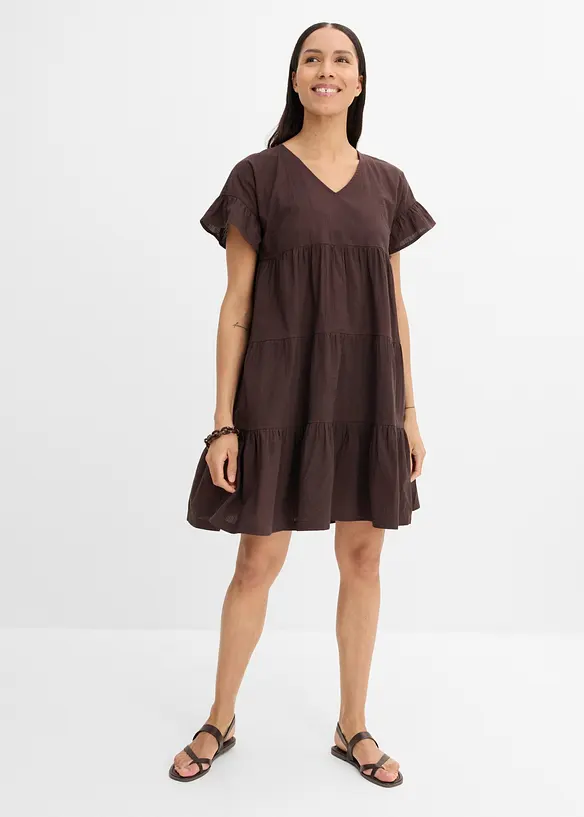 Tunika-Kleid aus reiner Baumwolle in braun von vorne (Totalaufnahme) - bonprix