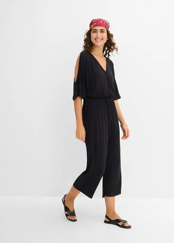 Jersey-Jumpsuit aus fließender Viskose in schwarz von vorne (Totalaufnahme) - bonprix Jersey-Jumpsuit aus fließender Viskose in schwarz von vorne (Totalaufnahme) - bonprix
