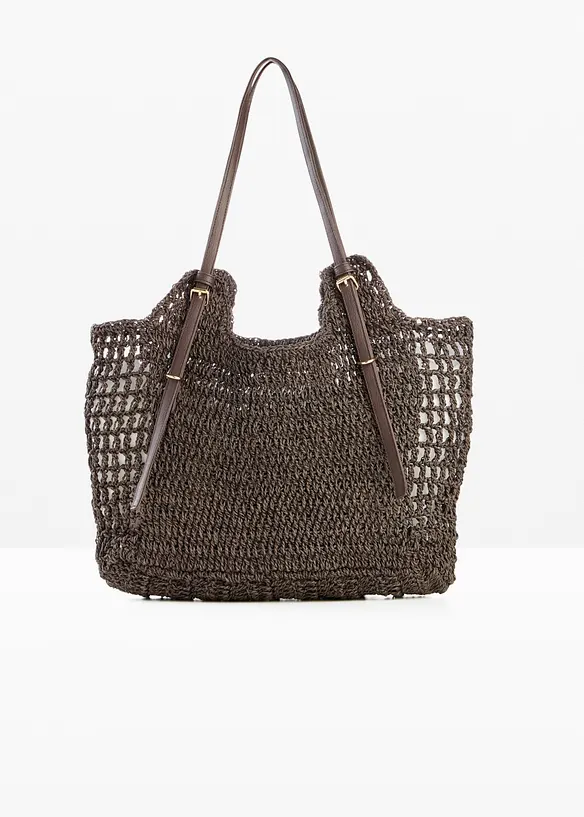 Strohshopper mit Schnallendetails in braun von vorne - bonprix