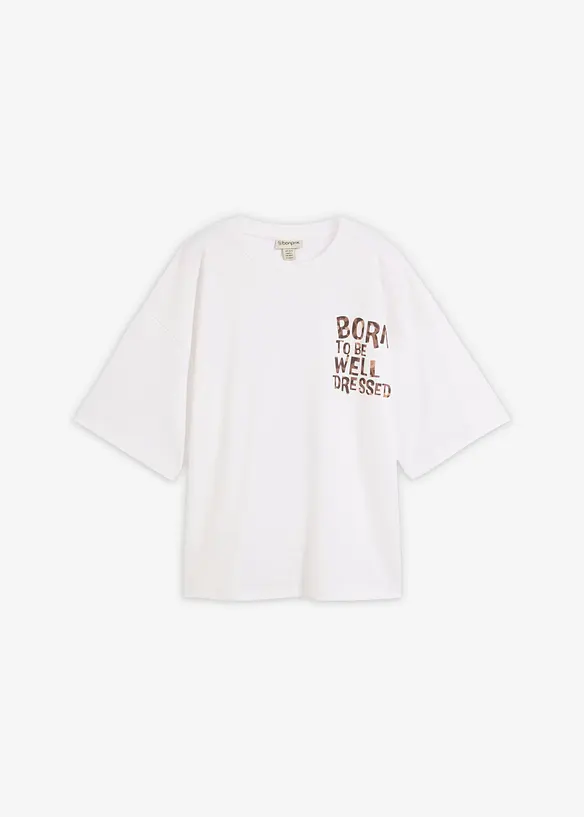 Oversize-Shirt aus reiner Bio-Baumwollle in weiß von vorne - bonprix