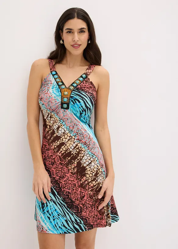 Jerseykleid in A-Linie in blau von vorne (Totalaufnahme) - bonprix