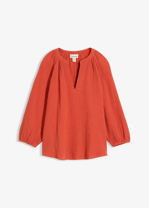 Musselin-Oversize-Bluse aus reiner Baumwolle in rot von vorne - bonprix Musselin-Oversize-Bluse aus reiner Baumwolle in rot von vorne - bonprix