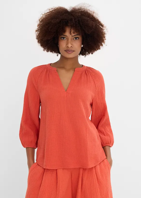 Musselin-Oversize-Bluse aus reiner Baumwolle in rot von vorne (im Anschnitt) - bonprix Musselin-Oversize-Bluse aus reiner Baumwolle in rot von vorne (im Anschnitt) - bonprix