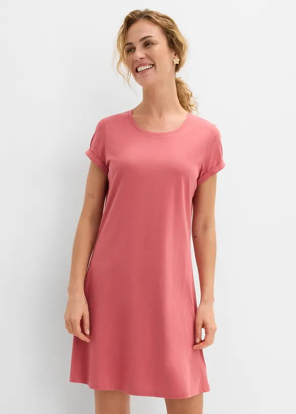Shirtkleid aus reiner Bio-Baumwolle in pink von vorne (Totalaufnahme) - bonprix