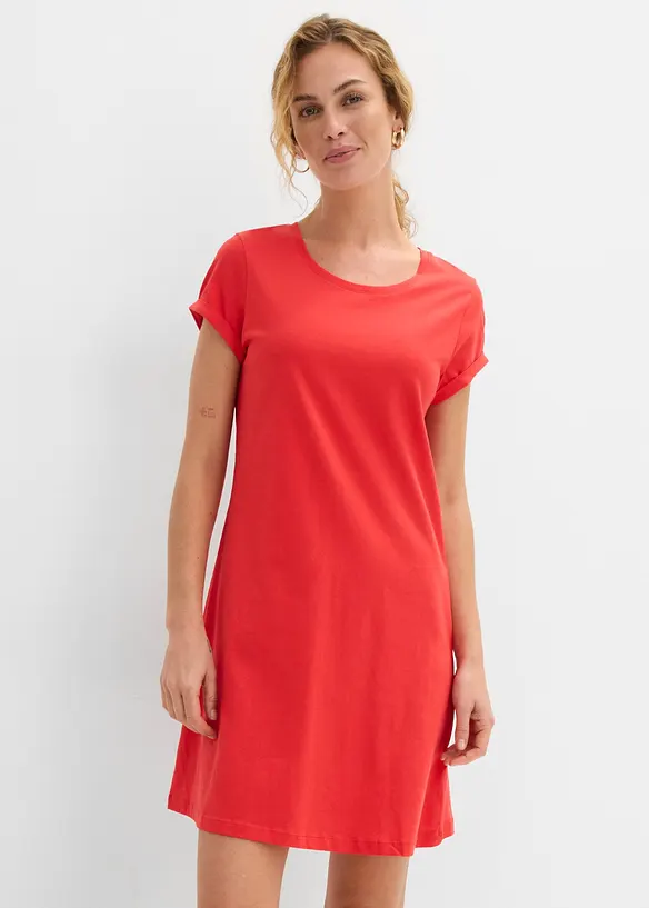 Shirtkleid aus reiner Bio-Baumwolle in rot von vorne (Totalaufnahme) - bonprix