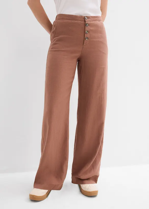 Lange Palazzo-Hose mit Leinen in braun von vorne - bonprix Lange Palazzo-Hose mit Leinen in braun von vorne - bonprix