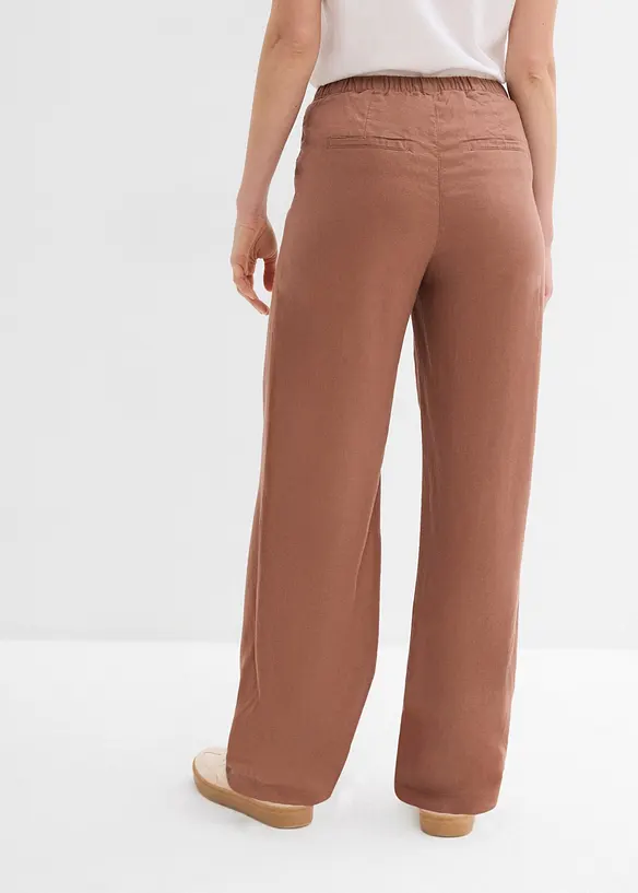 Lange Palazzo-Hose mit Leinen in braun von hinten - bonprix Lange Palazzo-Hose mit Leinen in braun von hinten - bonprix
