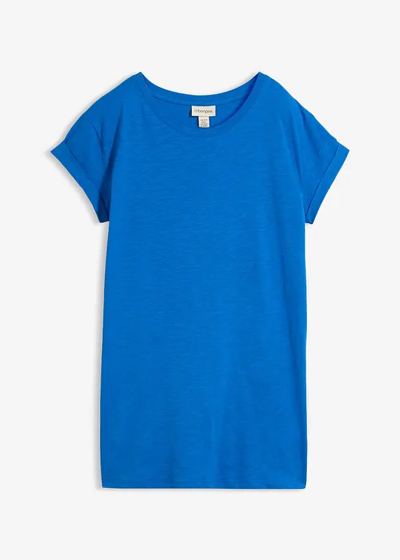 Boxy-Longshirt mit kurzen Ärmeln in blau von vorne - bonprix