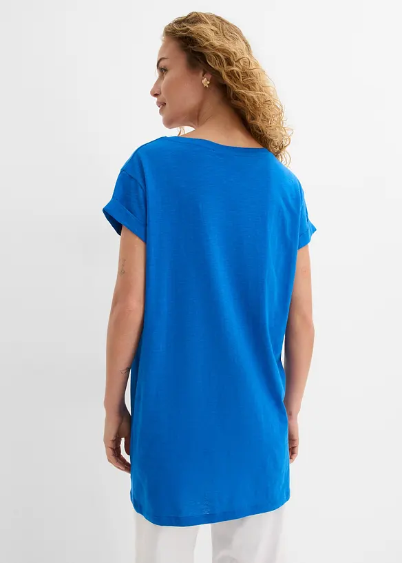 Boxy-Longshirt mit kurzen Ärmeln in blau von hinten (im Anschnitt) - bonprix