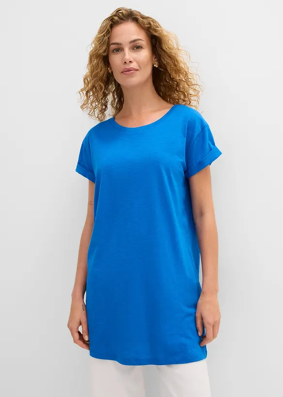 Boxy-Longshirt mit kurzen Ärmeln in blau von vorne (im Anschnitt) - bonprix