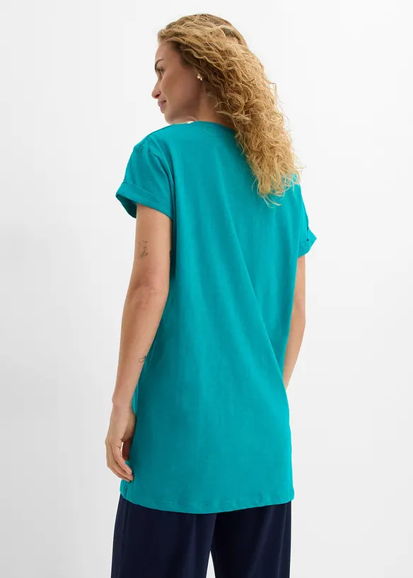 Boxy-Longshirt mit kurzen Ärmeln in grün von hinten (im Anschnitt) - bonprix