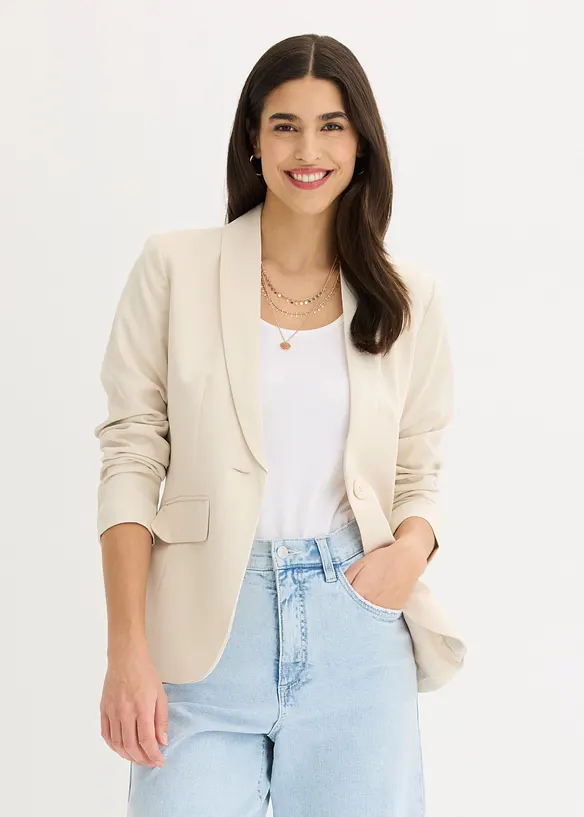 Blazer mit Knopfdetail in beige von vorne (im Anschnitt) - bonprix Blazer mit Knopfdetail in beige von vorne (im Anschnitt) - bonprix