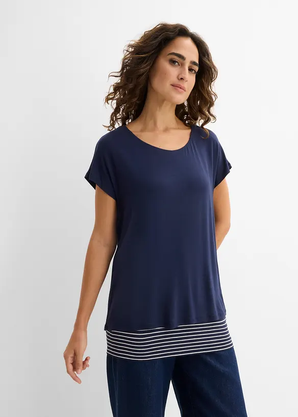 2-in-1-Shirt in blau von vorne (im Anschnitt) - bonprix