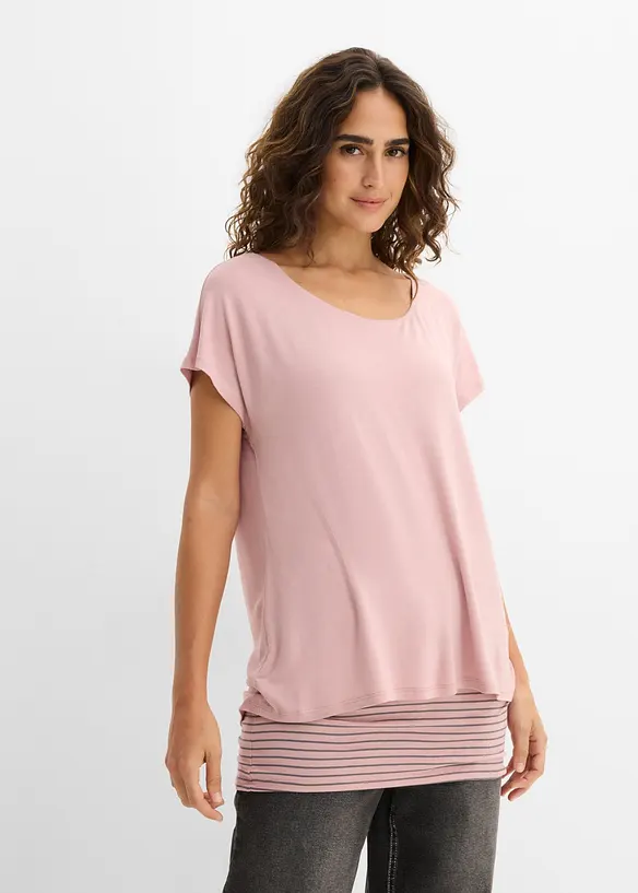 2-in-1-Shirt in rosa von vorne (im Anschnitt) - bonprix