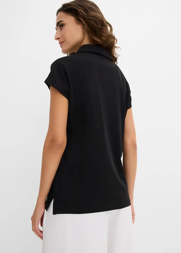 Poloshirt aus elastischem Baumwoll-Mix in schwarz von hinten (im Anschnitt) - bonprix Poloshirt aus elastischem Baumwoll-Mix in schwarz von hinten (im Anschnitt) - bonprix